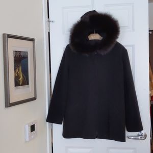 Kristen Blake Wool Black Fox fur trim hood coat M